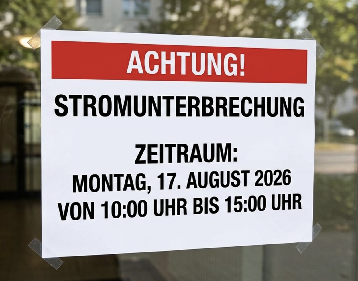 Achtung - kein Strom am Mo 17.08.2028 von 10:00 bis 15:00 Uhr